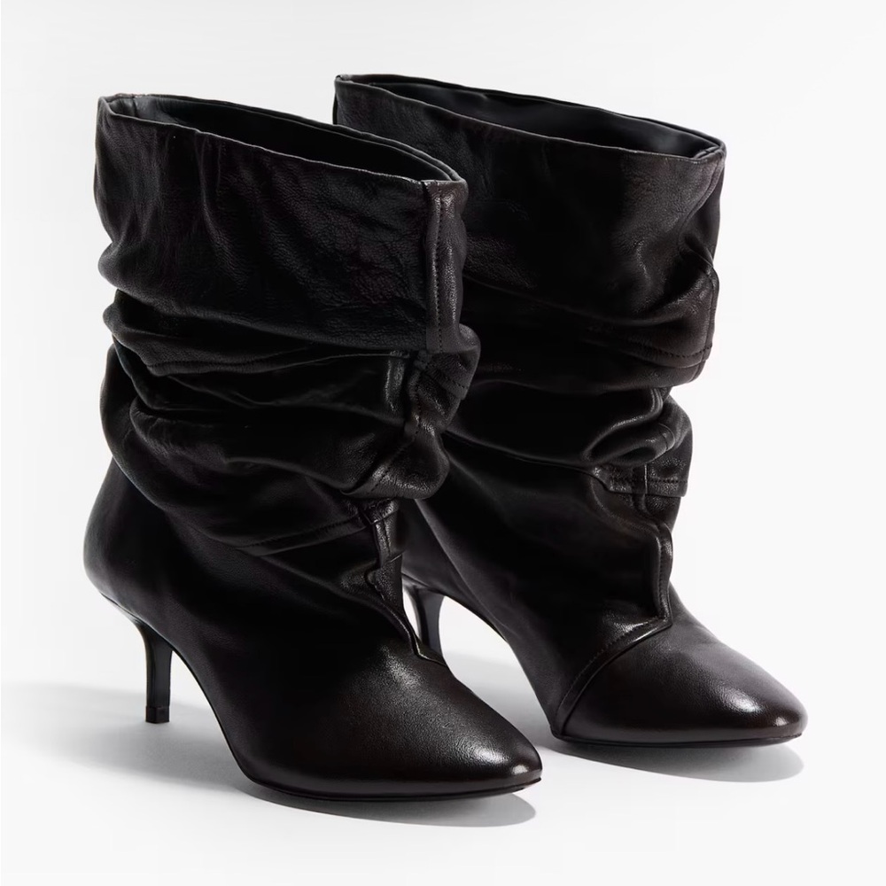 H&M STUDIO COLLECTION
HEELED LEATHER BOOTS 
DARK BROWN